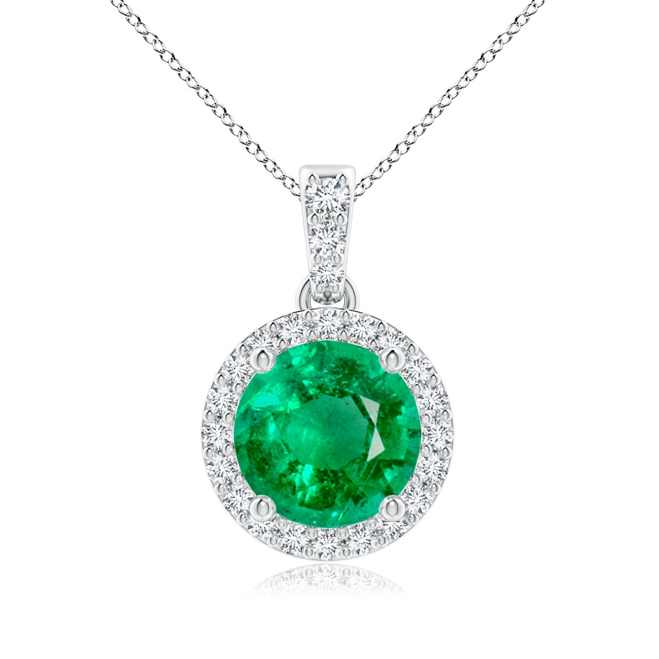 7mm AAA Round Emerald Dangle Pendant with Diamond Halo in P950 Platinum 