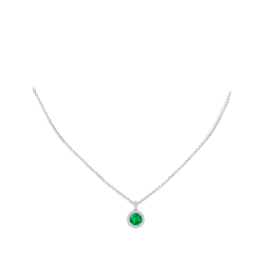 7mm AAA Round Emerald Dangle Pendant with Diamond Halo in P950 Platinum pen