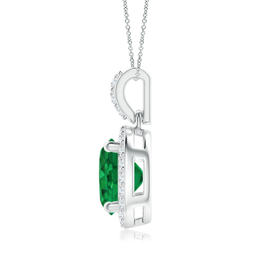 7mm AAA Round Emerald Dangle Pendant with Diamond Halo in White Gold side 199