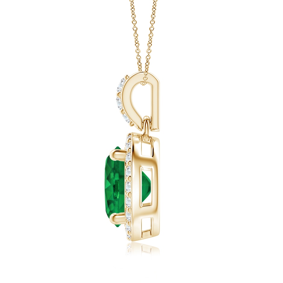 7mm AAA Round Emerald Dangle Pendant with Diamond Halo in Yellow Gold side 199