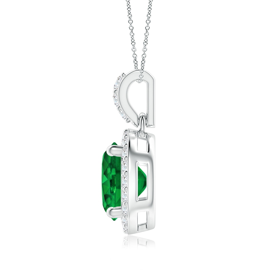 7mm AAAA Round Emerald Dangle Pendant with Diamond Halo in White Gold side 199