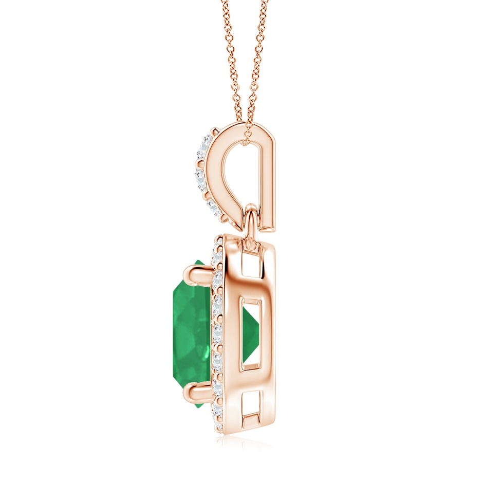 8mm A Round Emerald Dangle Pendant with Diamond Halo in Rose Gold side 199