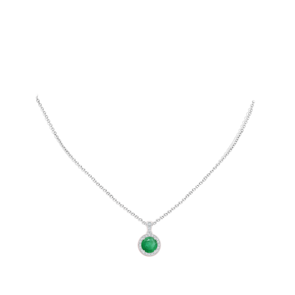 8mm A Round Emerald Dangle Pendant with Diamond Halo in White Gold pen
