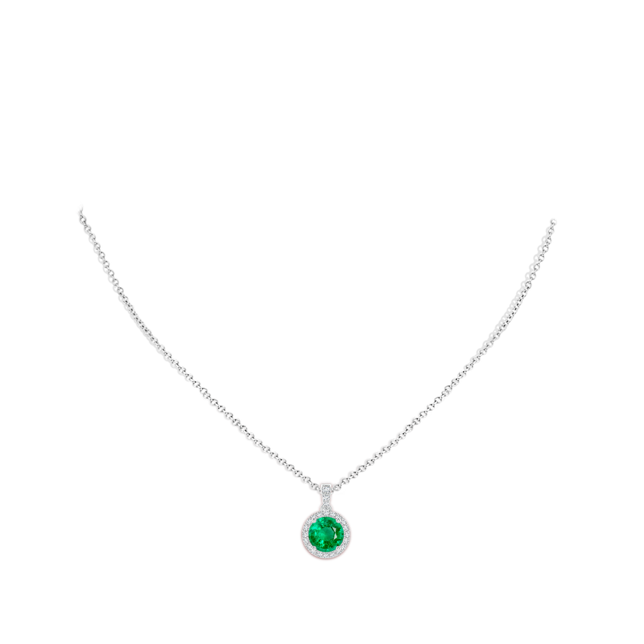8mm AAA Round Emerald Dangle Pendant with Diamond Halo in P950 Platinum pen