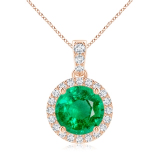8mm AAA Round Emerald Dangle Pendant with Diamond Halo in Rose Gold