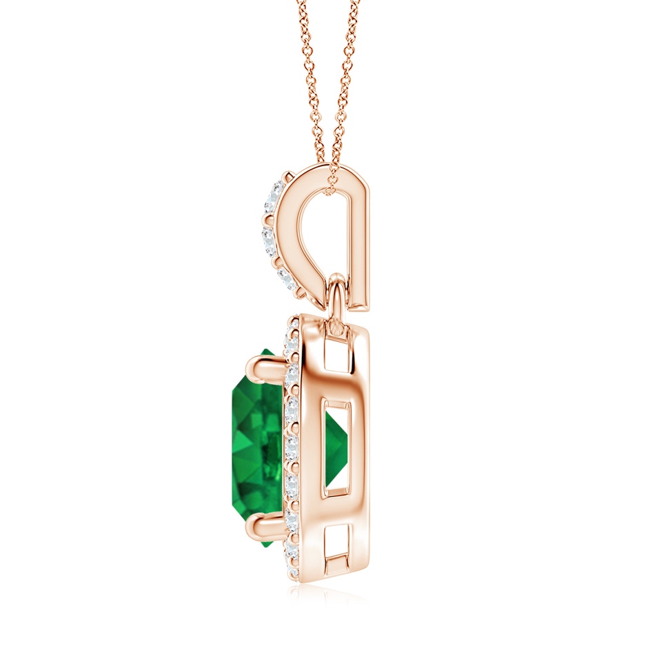8mm AAA Round Emerald Dangle Pendant with Diamond Halo in Rose Gold side 199