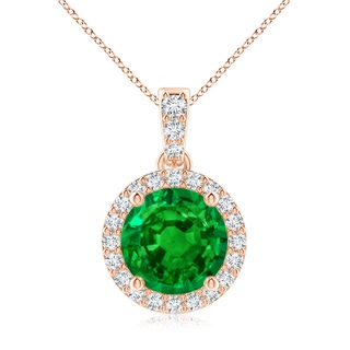 8mm AAAA Round Emerald Dangle Pendant with Diamond Halo in 10K Rose Gold