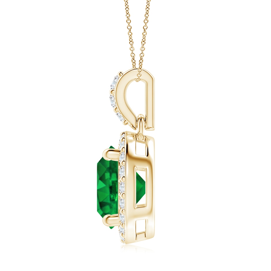 8mm AAAA Round Emerald Dangle Pendant with Diamond Halo in Yellow Gold side 199