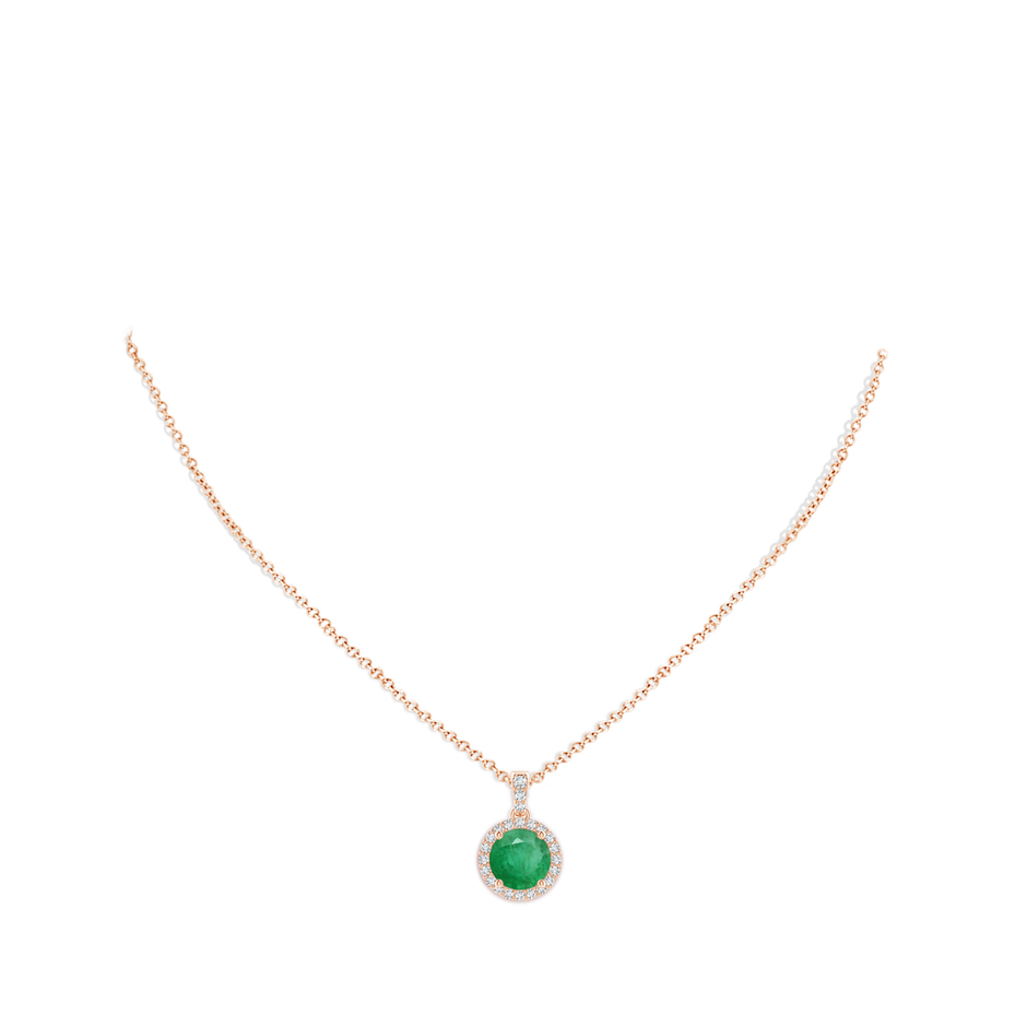 9mm A Round Emerald Dangle Pendant with Diamond Halo in Rose Gold pen