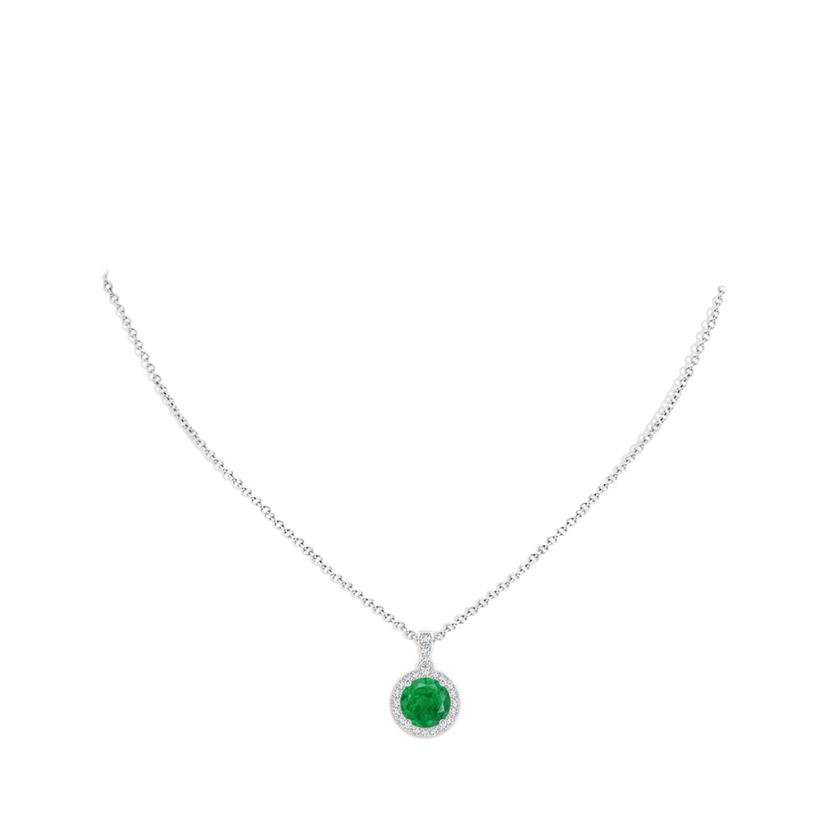 9mm AA Round Emerald Dangle Pendant with Diamond Halo in P950 Platinum pen