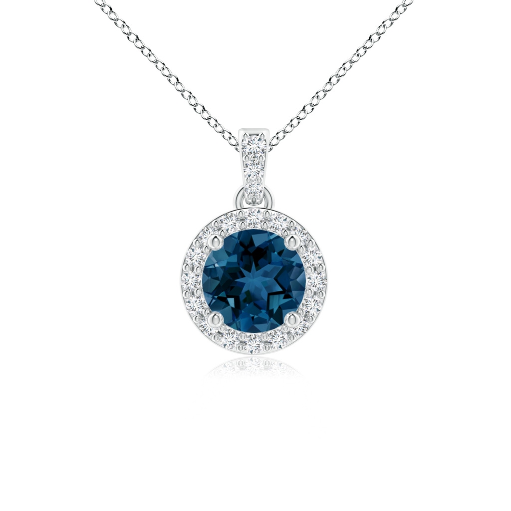 5mm AAA Round London Blue Topaz Dangle Pendant with Diamond Halo in P950 Platinum