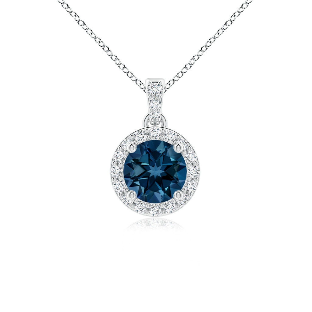 5mm AAAA Round London Blue Topaz Dangle Pendant with Diamond Halo in P950 Platinum
