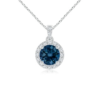 5mm AAAA Round London Blue Topaz Dangle Pendant with Diamond Halo in P950 Platinum