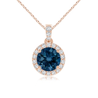 6mm AAAA Round London Blue Topaz Dangle Pendant with Diamond Halo in Rose Gold