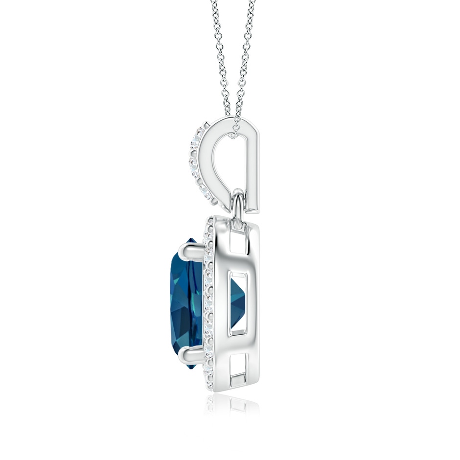 7mm AAA Round London Blue Topaz Dangle Pendant with Diamond Halo in White Gold side-1