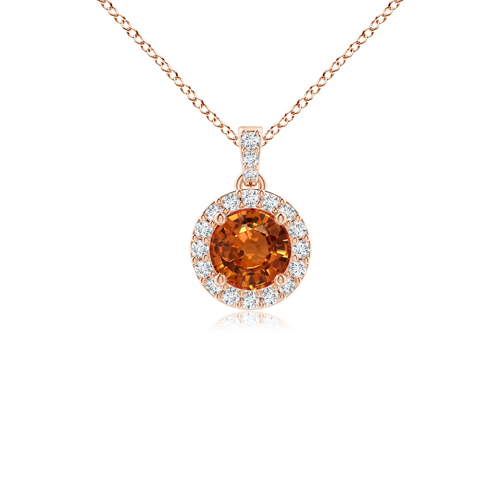 4mm AAAA Round Orange Sapphire Dangle Pendant with Diamond Halo in Rose Gold