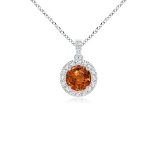 4mm AAAA Round Orange Sapphire Dangle Pendant with Diamond Halo in White Gold