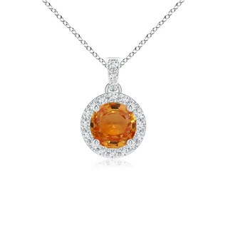 5mm AAA Round Orange Sapphire Dangle Pendant with Diamond Halo in White Gold