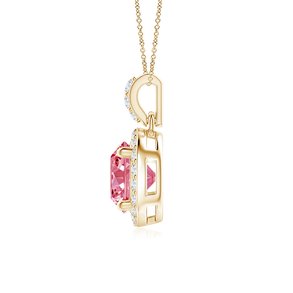 6mm AAAA Round Fancy Intense Pink Diamond Dangle Pendant with Halo in Yellow Gold - side 199