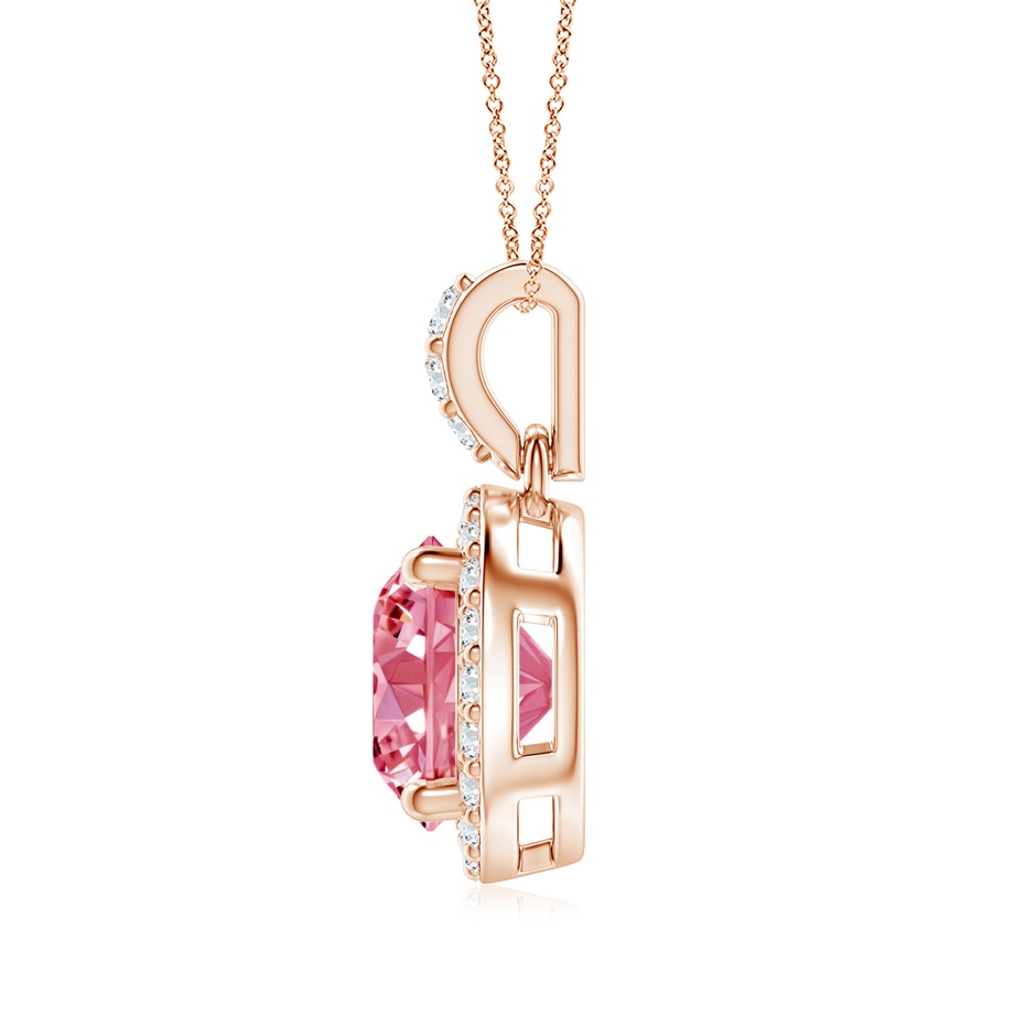 7mm AAAA Round Fancy Intense Pink Diamond Dangle Pendant with Halo in Rose Gold side 199