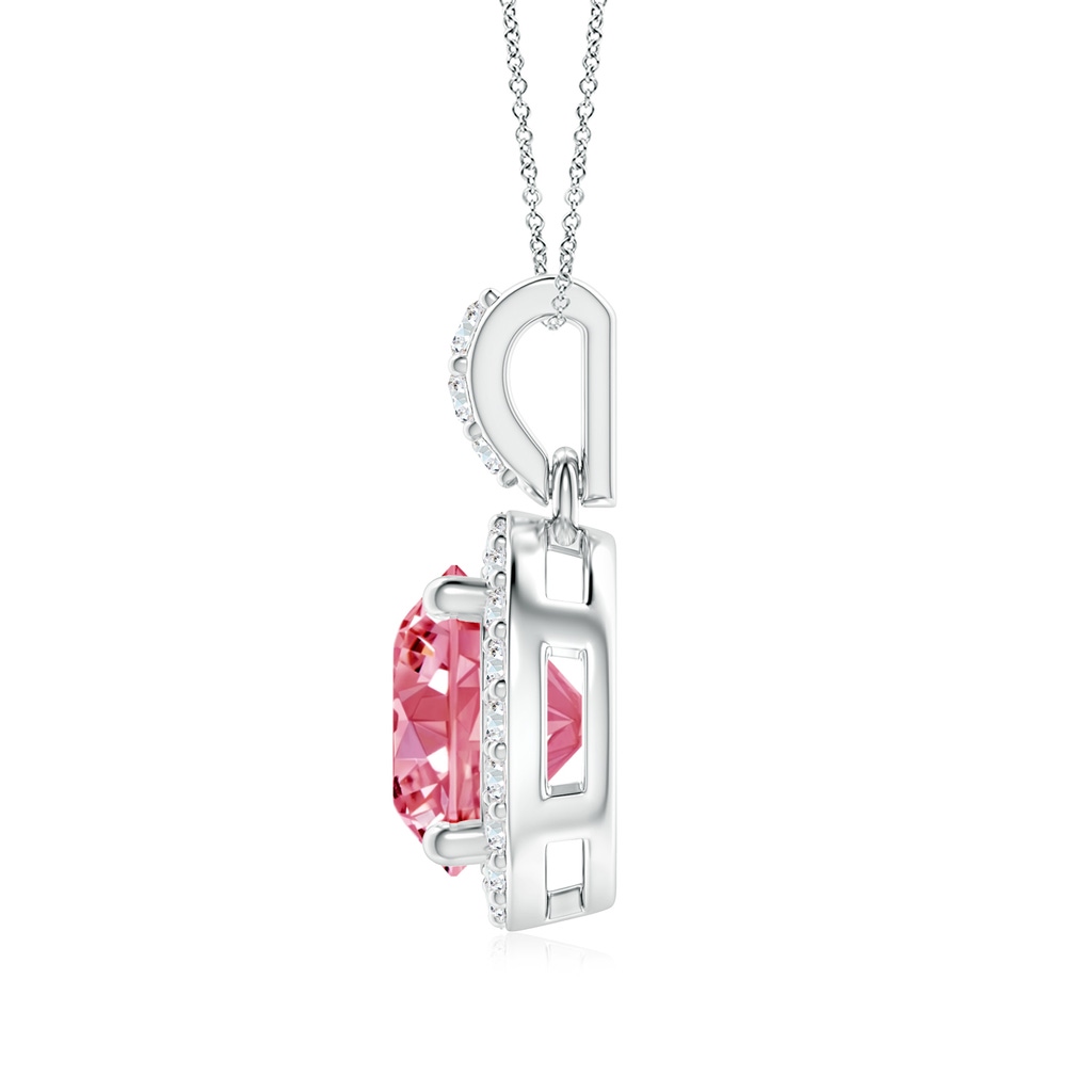 7mm AAAA Round Fancy Intense Pink Diamond Dangle Pendant with Halo in White Gold - side 199