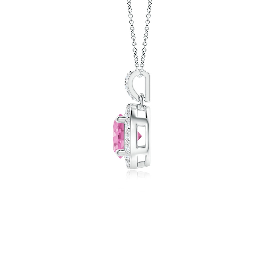 4mm A Round Pink Sapphire Dangle Pendant with Diamond Halo in White Gold side-1