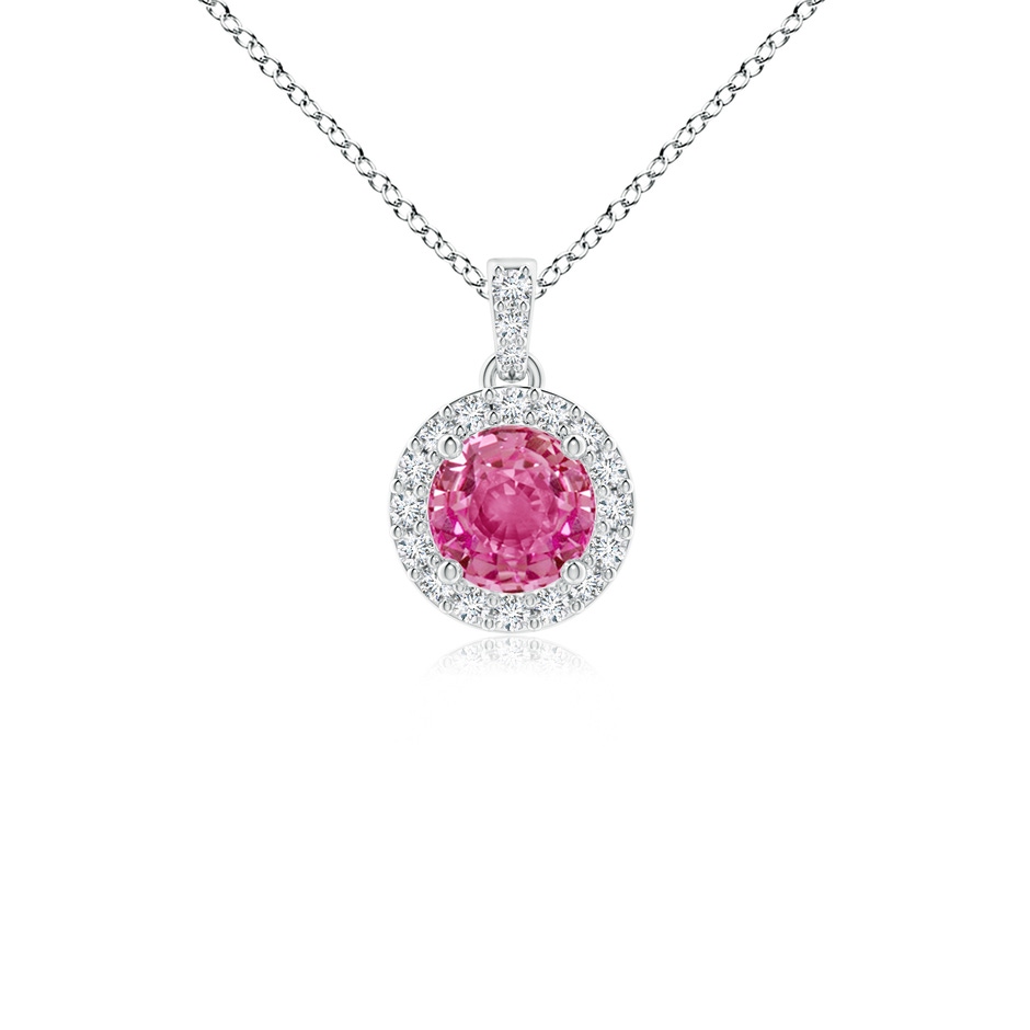 4mm AAA Round Pink Sapphire Dangle Pendant with Diamond Halo in P950 Platinum 