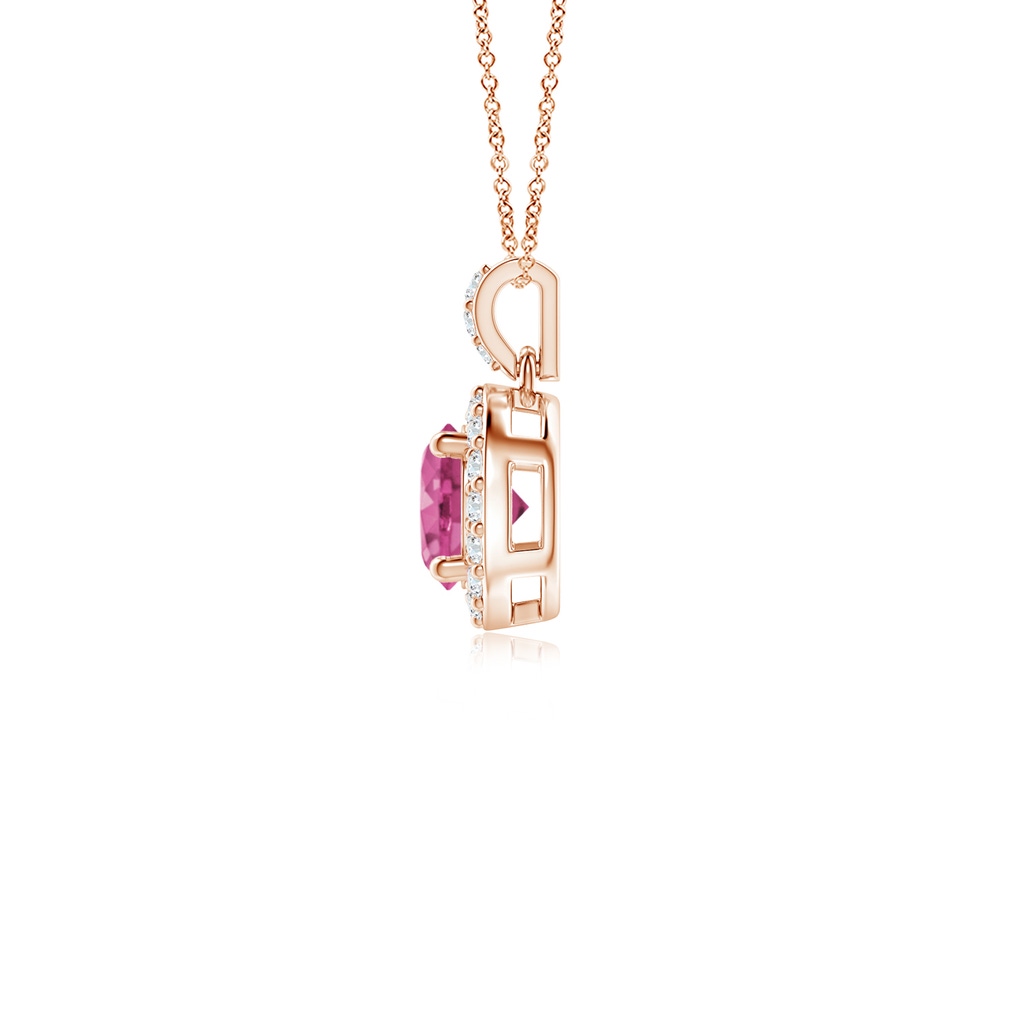 4mm AAAA Round Pink Sapphire Dangle Pendant with Diamond Halo in Rose Gold Side-1