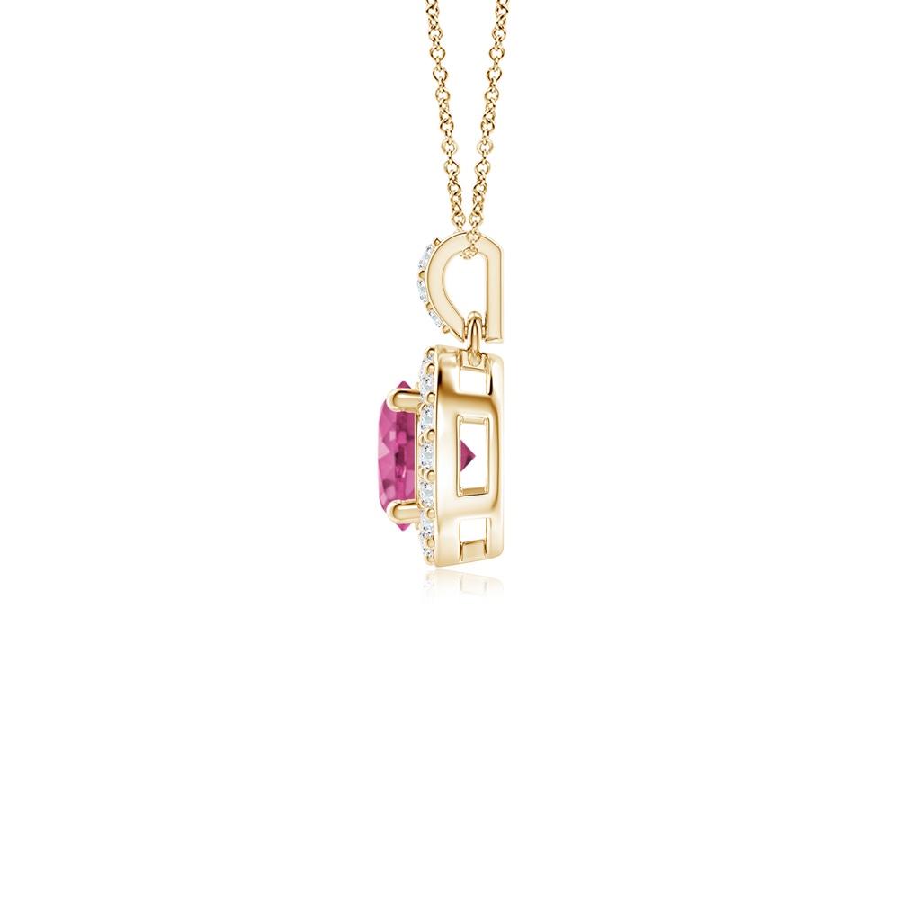 4mm AAAA Round Pink Sapphire Dangle Pendant with Diamond Halo in Yellow Gold - side_1