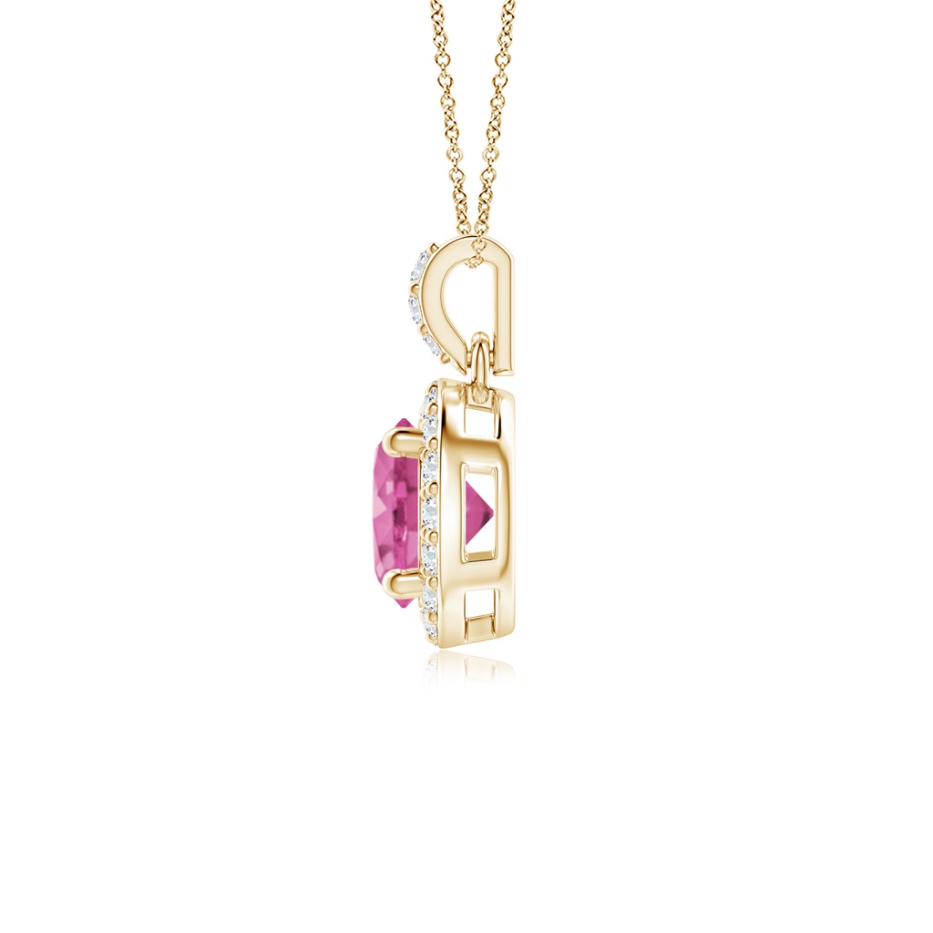5mm AAA Round Pink Sapphire Dangle Pendant with Diamond Halo in Yellow Gold - side_1