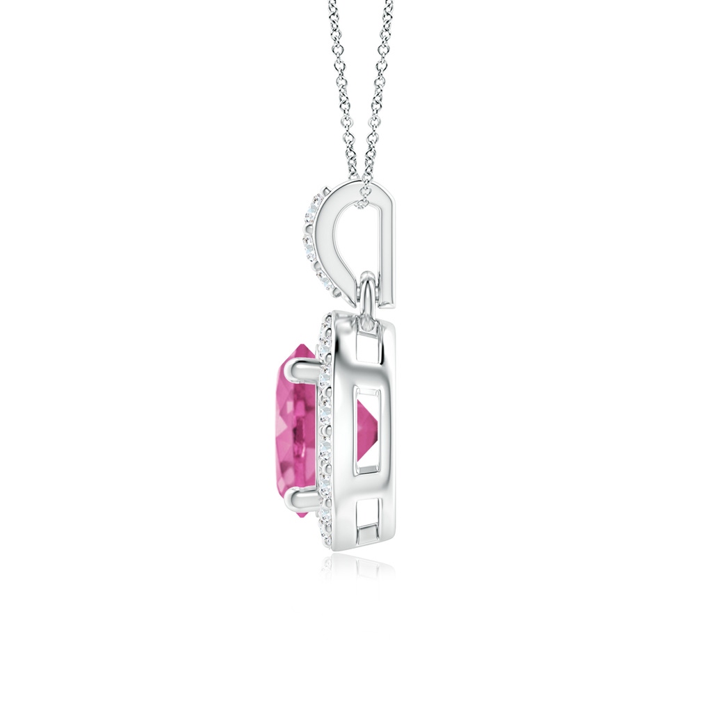 6mm AAA Round Pink Sapphire Dangle Pendant with Diamond Halo in White Gold Side-1