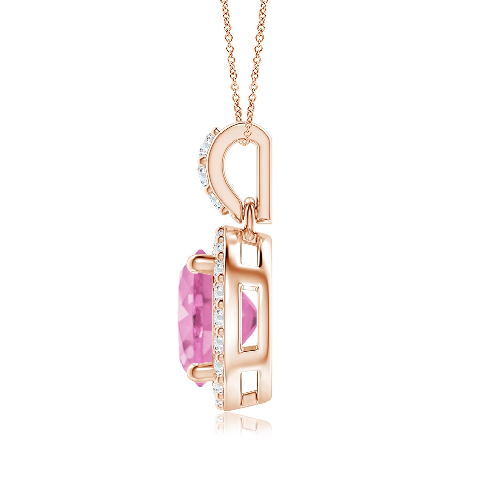7mm A Round Pink Sapphire Dangle Pendant with Diamond Halo in Rose Gold side-1