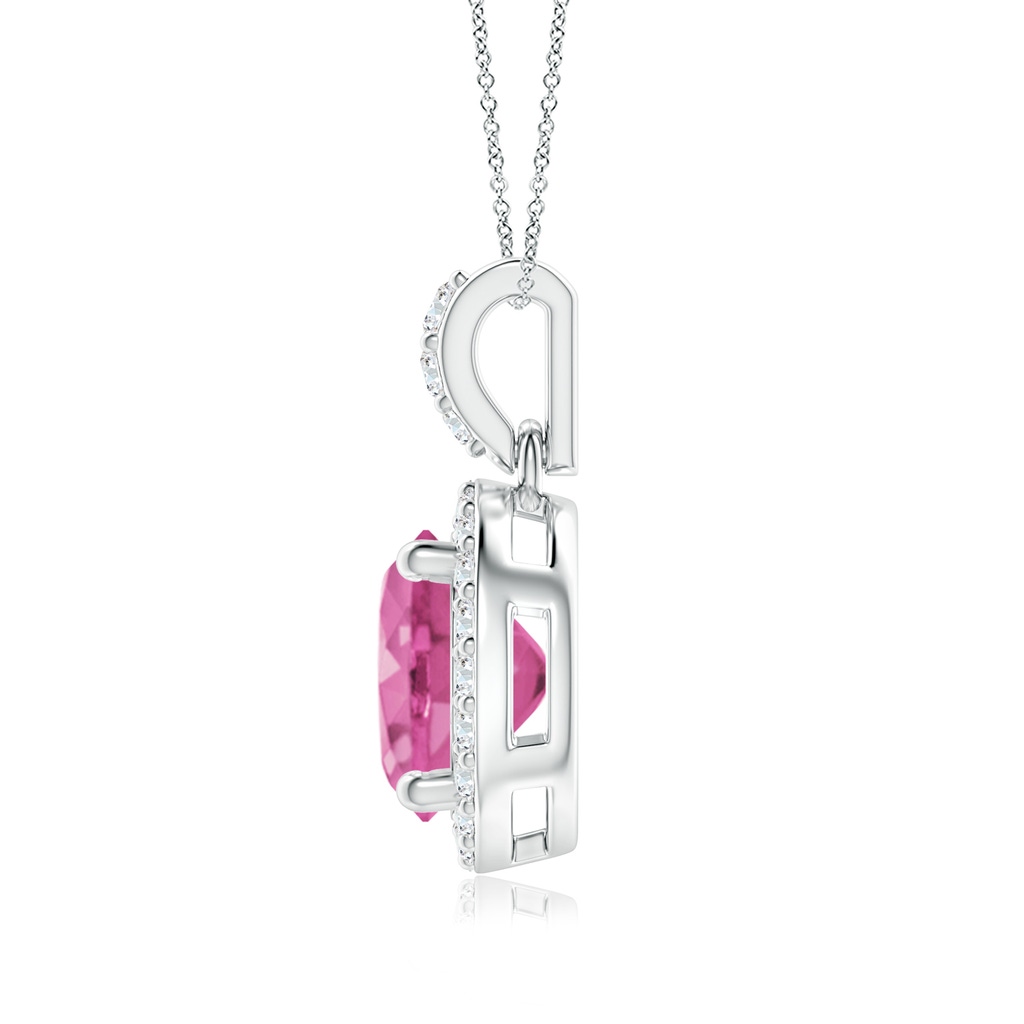 7mm AAA Round Pink Sapphire Dangle Pendant with Diamond Halo in White Gold Side-1