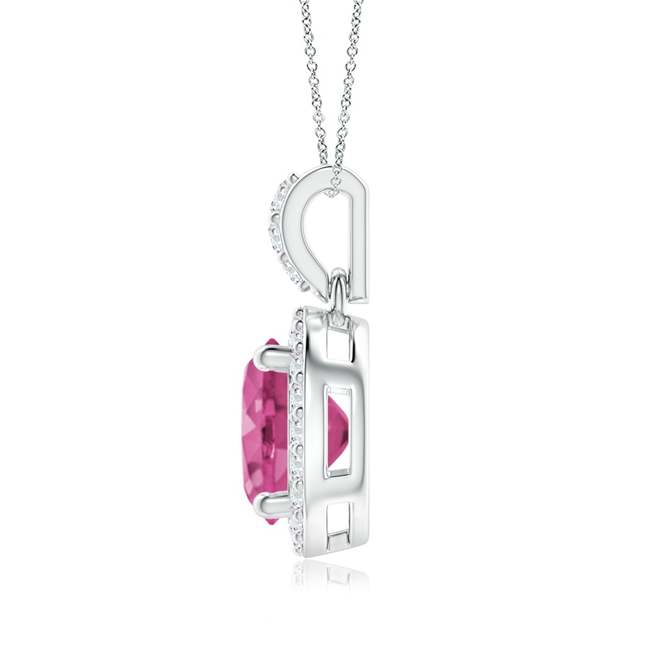 7mm AAAA Round Pink Sapphire Dangle Pendant with Diamond Halo in P950 Platinum side-1