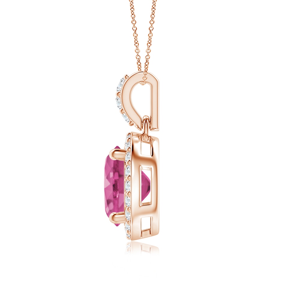 7mm AAAA Round Pink Sapphire Dangle Pendant with Diamond Halo in Rose Gold side-1