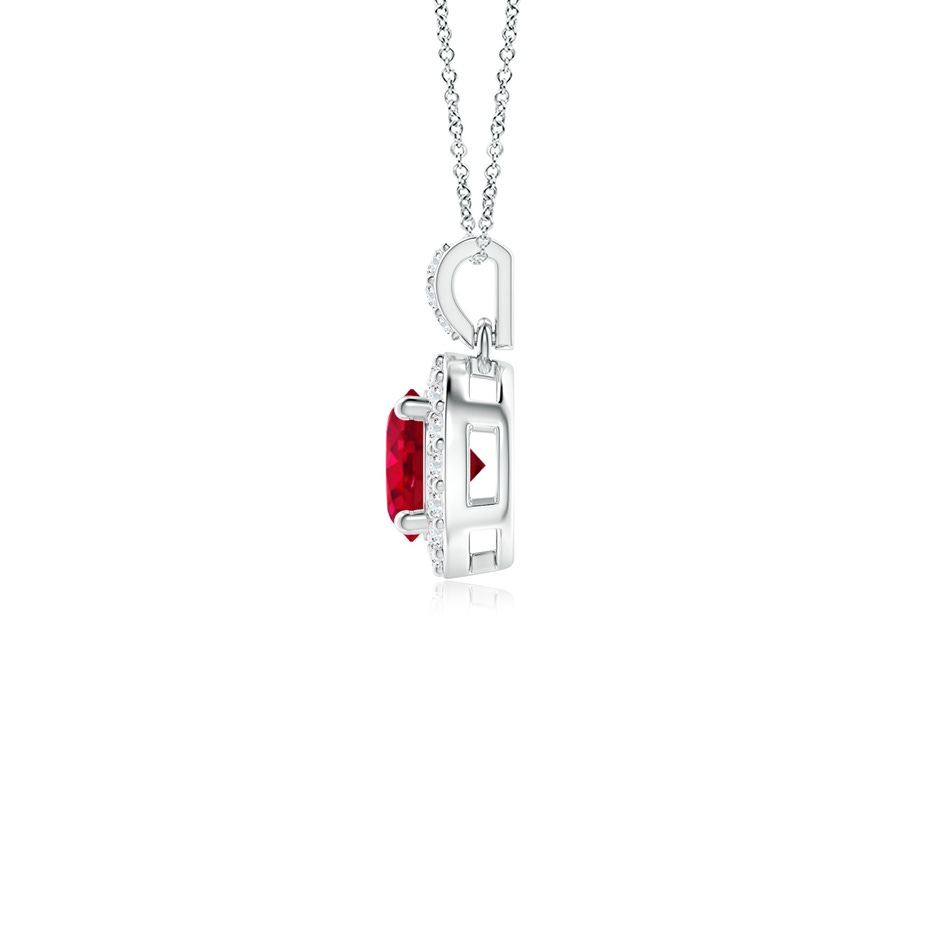 4mm AAA Round Ruby Dangle Pendant with Diamond Halo in 18K White Gold side 199