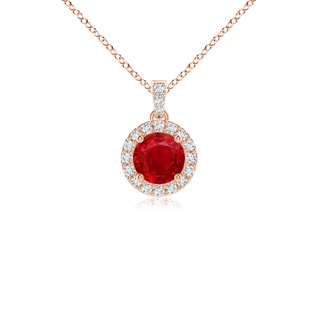 4mm AAA Round Ruby Dangle Pendant with Diamond Halo in Rose Gold