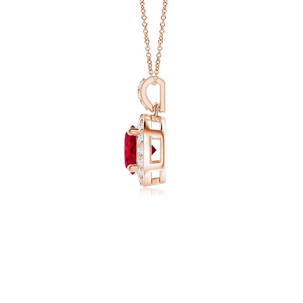 4mm AAA Round Ruby Dangle Pendant with Diamond Halo in Rose Gold Side 199