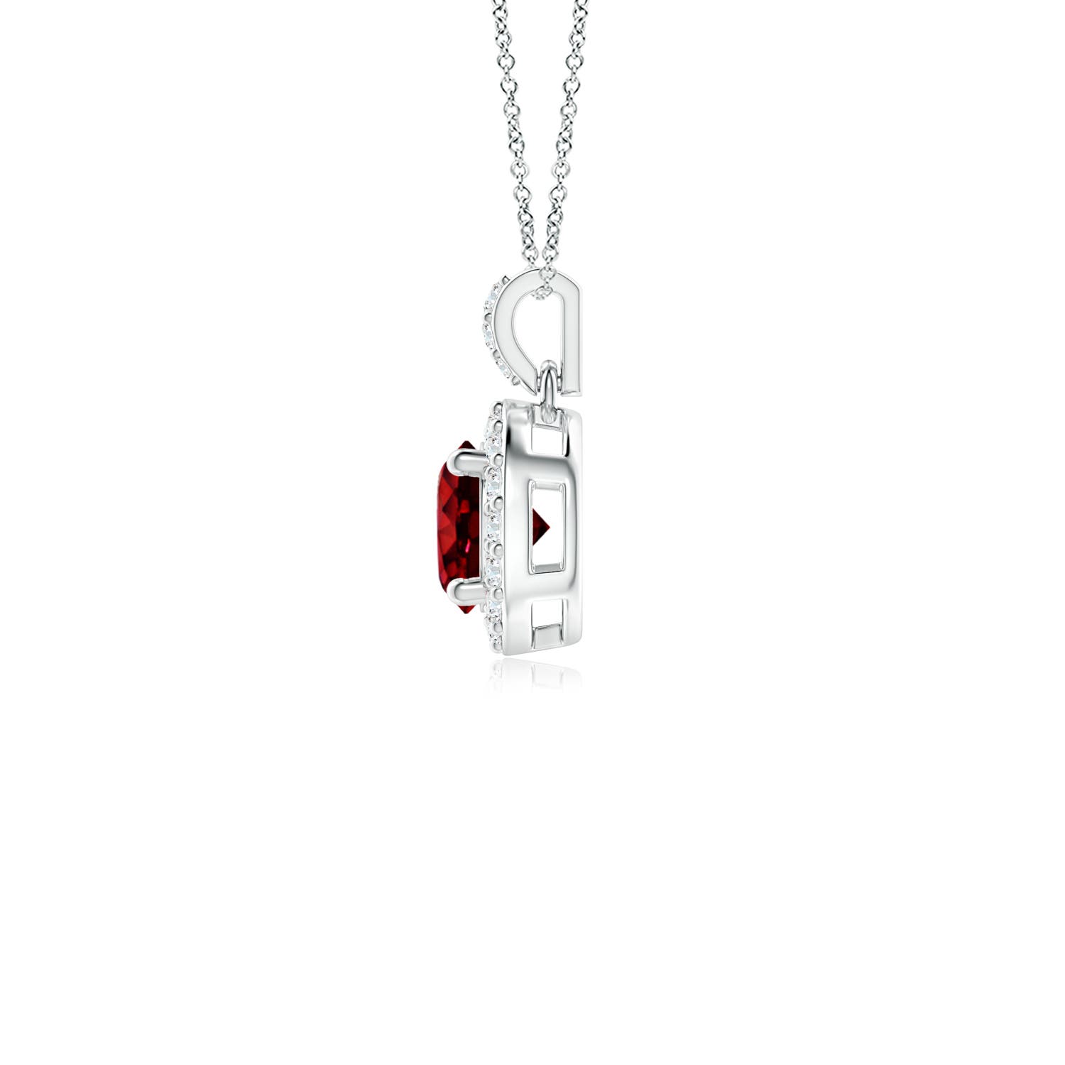 4mm AAAA Round Ruby Dangle Pendant with Diamond Halo in 18K White Gold