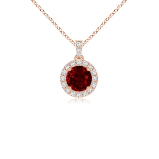 4mm AAAA Round Ruby Dangle Pendant with Diamond Halo in 9K Rose Gold