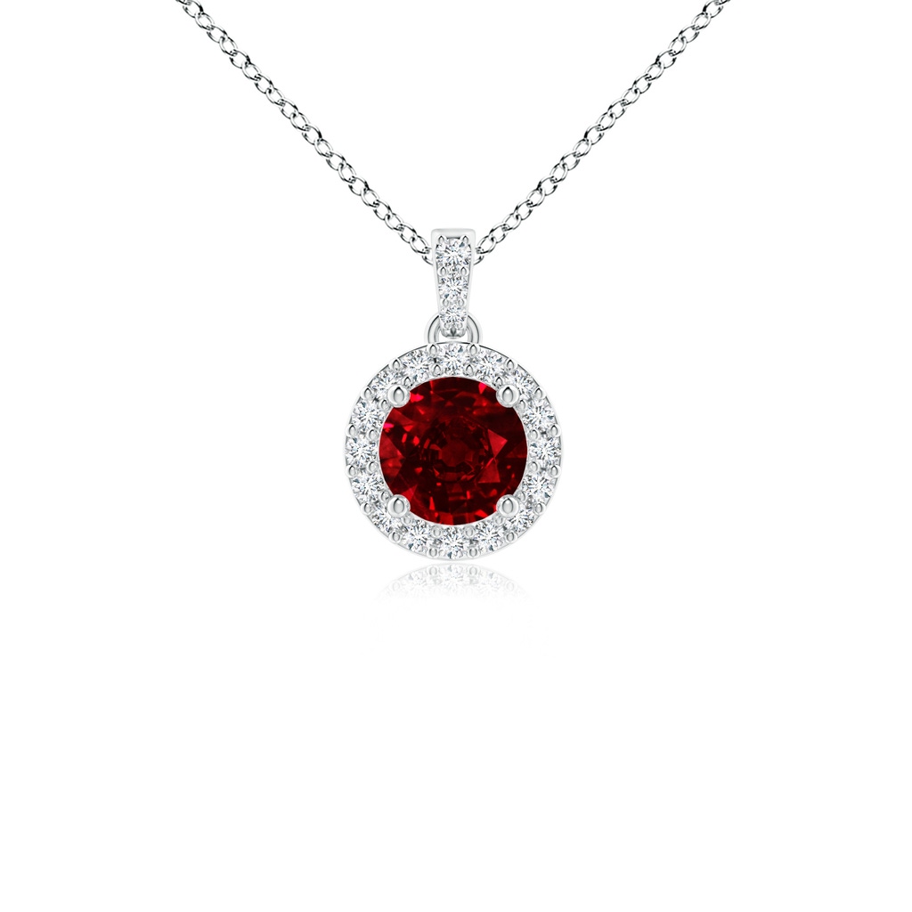 4mm AAAA Round Ruby Dangle Pendant with Diamond Halo in P950 Platinum