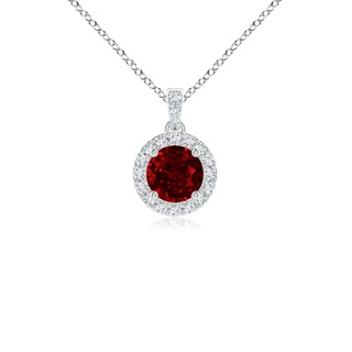 4mm AAAA Round Ruby Dangle Pendant with Diamond Halo in P950 Platinum