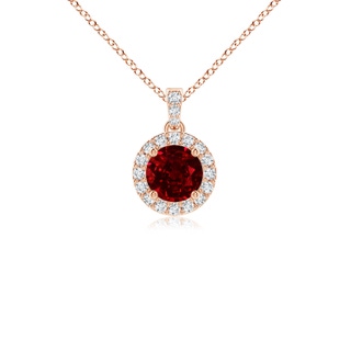 4mm AAAA Round Ruby Dangle Pendant with Diamond Halo in Rose Gold