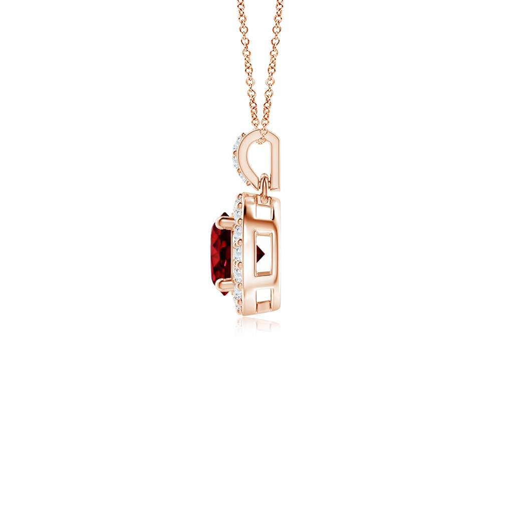 4mm AAAA Round Ruby Dangle Pendant with Diamond Halo in Rose Gold Side 199