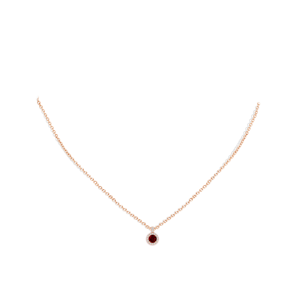 4mm AAAA Round Ruby Dangle Pendant with Diamond Halo in Rose Gold pen