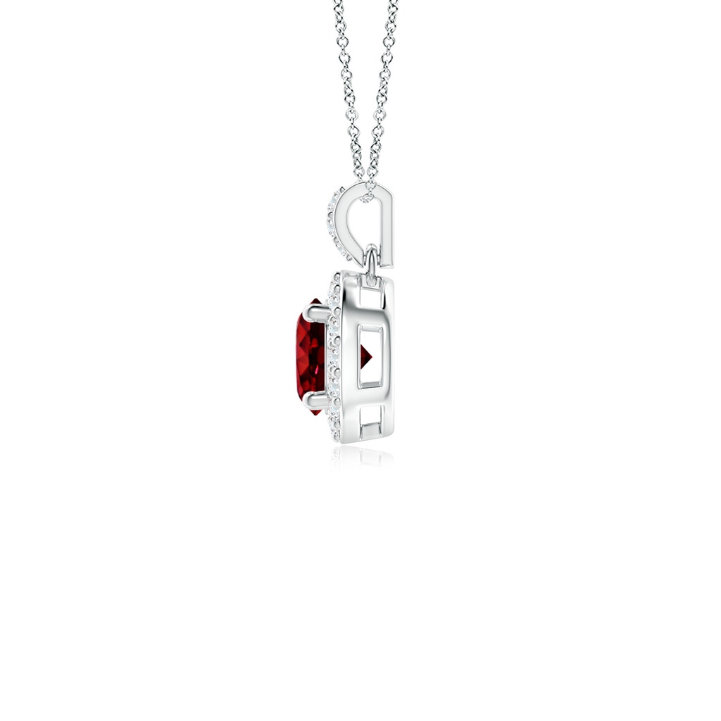 4mm AAAA Round Ruby Dangle Pendant with Diamond Halo in White Gold Side 199