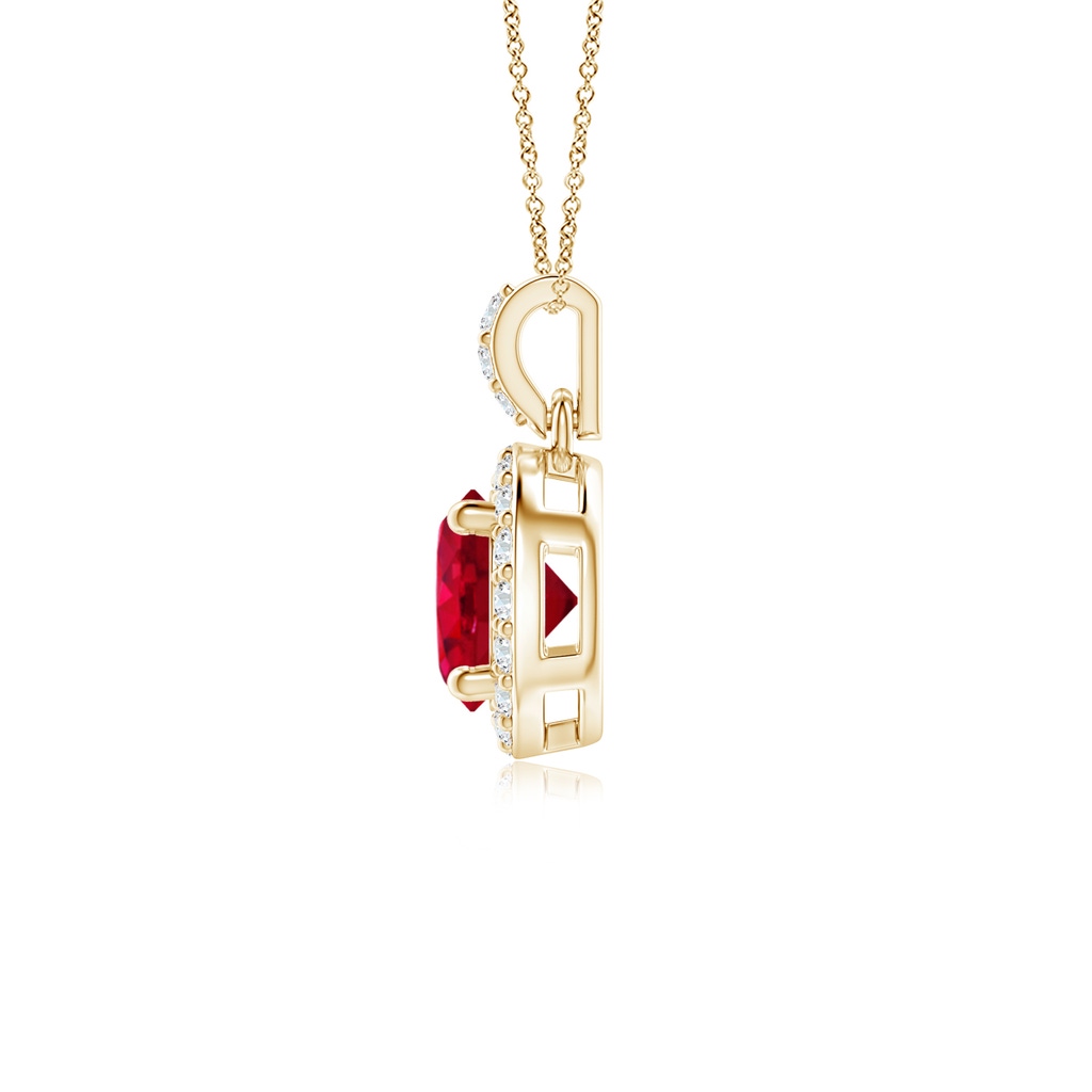 5mm AAA Round Ruby Dangle Pendant with Diamond Halo in Yellow Gold Side 199