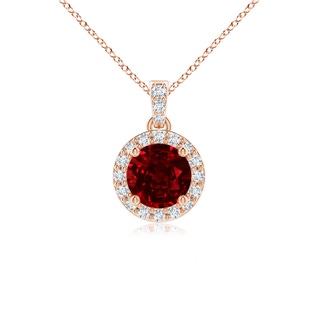 5mm AAAA Round Ruby Dangle Pendant with Diamond Halo in 10K Rose Gold