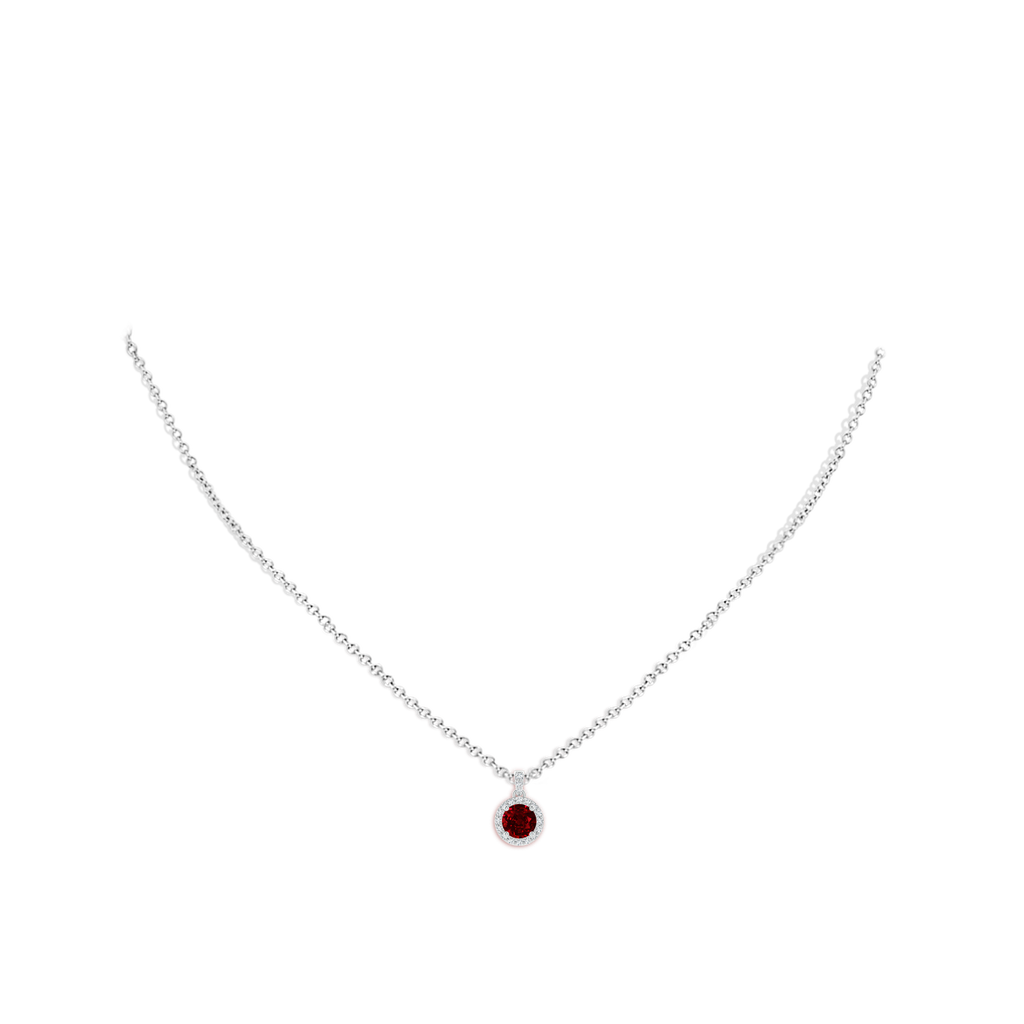 5mm AAAA Round Ruby Dangle Pendant with Diamond Halo in P950 Platinum pen