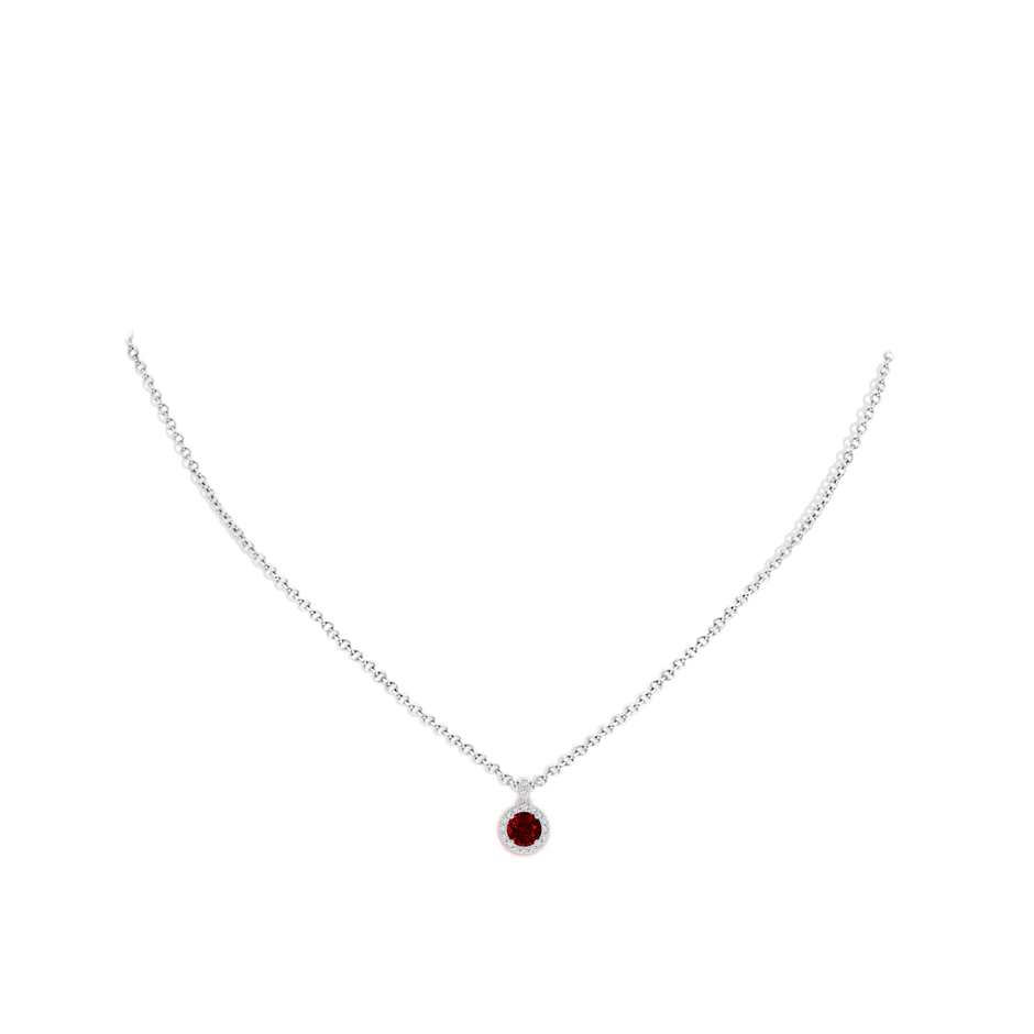 5mm AAAA Round Ruby Dangle Pendant with Diamond Halo in White Gold pen
